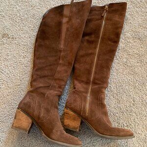 CROWN VINTAGE BROWN LEATHER OVER-THE-KNEE RIDING BOOTS - SIZE 7.5